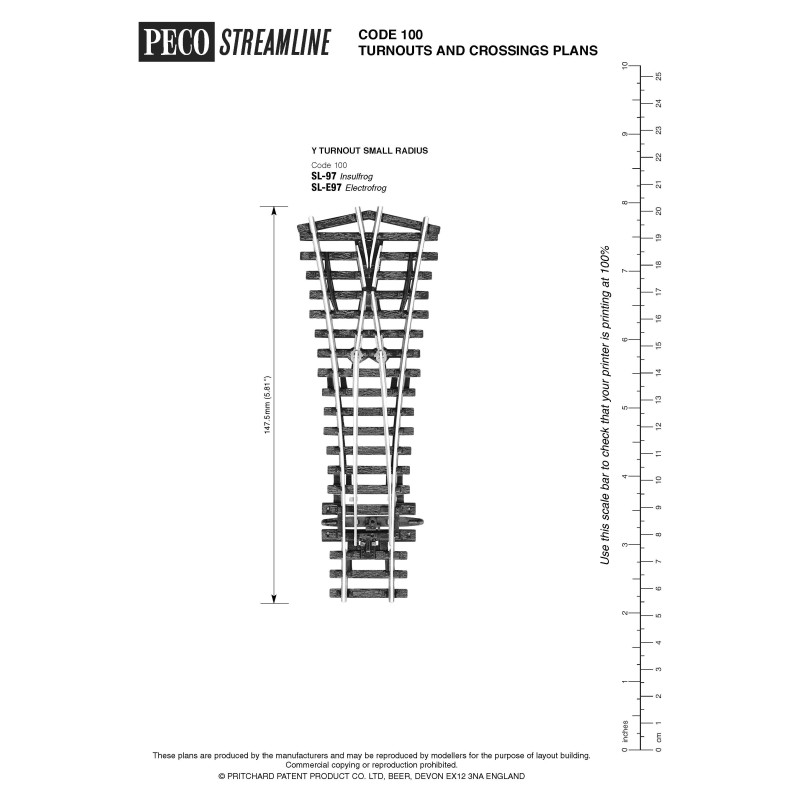 PECO SL-E97 - Aiguillage symétrique Y petit rayon - Electrofrog - Code 100