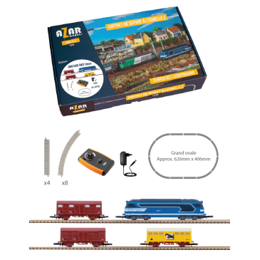 AZAR AZP3 - Coffret de départ «Bleue», BB67400 bleue + 3 wagons G4 + ovale Rokuhan + régulateur Zmaster - Z 1/220