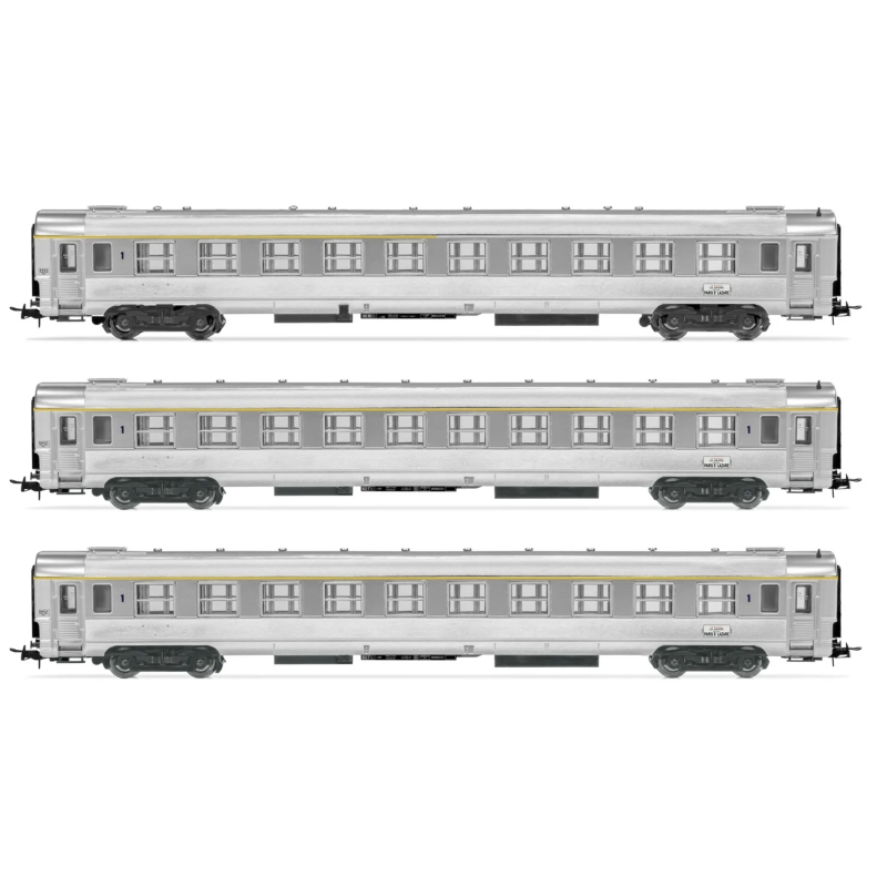 JOUEF HJ4139 - coffret de 3 voitures DEV Inox "La Mouette" de 1ére classe, 2 x voitures A9myfi et 1 x voiture A5myfi, ép. IV