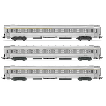 JOUEF HJ4139 - coffret de 3 voitures DEV Inox "La Mouette" de 1ére classe, 2 x voitures A9myfi et 1 x voiture A5myfi, ép. IV