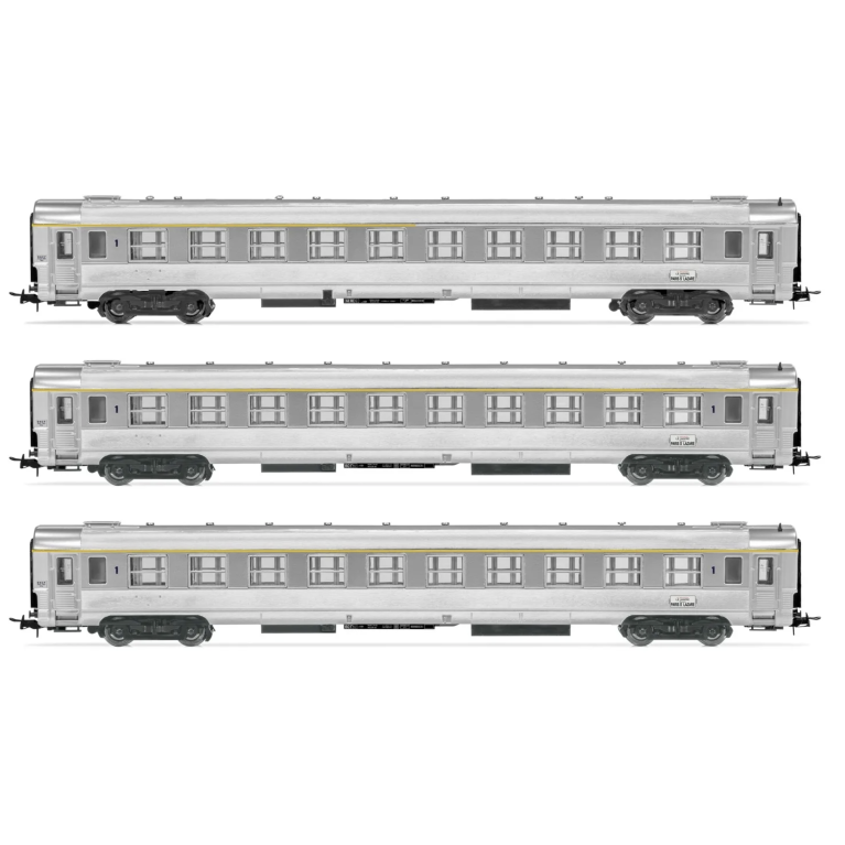 JOUEF HJ4139 - coffret de 3 voitures DEV Inox "La Mouette" de 1ére classe, 2 x voitures A9myfi et 1 x voiture A5myfi, ép. IV