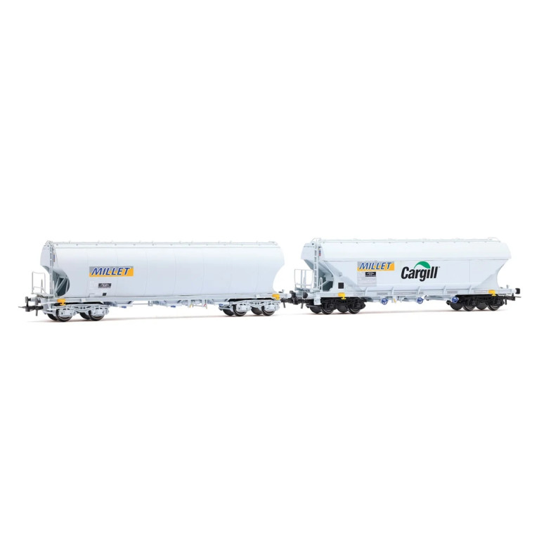 JOUEF HJ6320 - Coffret 2 wagons-trémies céréaliers, parois lisses et bombées, "Millet", SNCF, Ep. VI, HO 1/87
