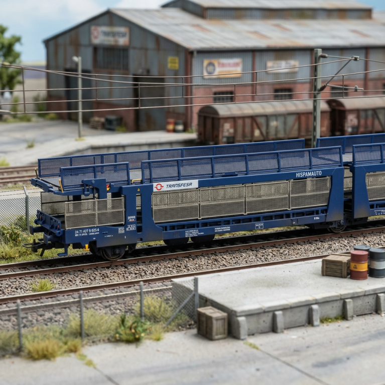 JOUEF HJ6327 -  Transfesa, wagon porte-voitures, Laeks 63C « Hispanauto », livrée bleue