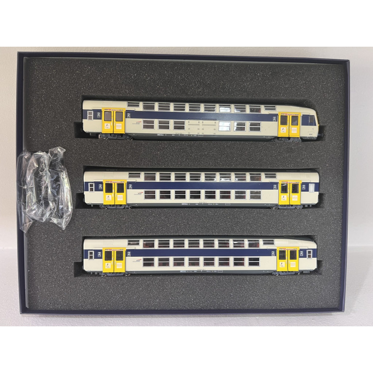 ViTrains 1124L Set de 3 voitures voyageurs VB2N SNCF, livré fuscia Nord Pas de Calais, Logo casquette, avec éclairage - H0