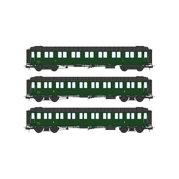 REE Modeles VB-424 Coffret 3 voitures  métallisées A7 et C8 EX-PLM, SNCF, Ep III. A - H0