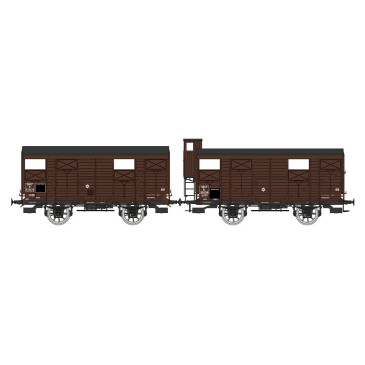 REE MODELES WB-701 2 wagons couverts PLM 20t avec une guérite Sncf, Ep IIIb, H0